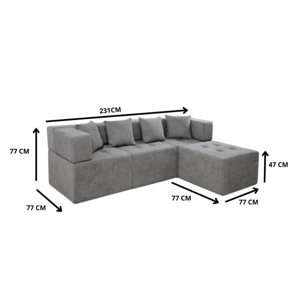 Imagem de Sofá com Chaise 3 Lugares Taiti 231x77x47 Cm Cinza