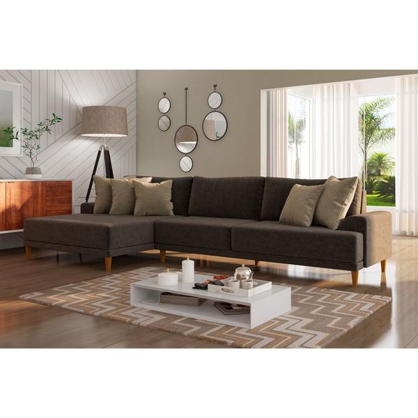 Imagem de Sofá com Chaise Esquerda 324cm Índico Linho Marrom G52 - Gran Belo