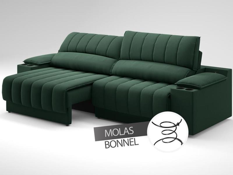 Imagem de Sofá com Porta Copos e Carregador USB Retrátil e Reclinável Murano 2,00m Velosuede Verde - NETSOFAS