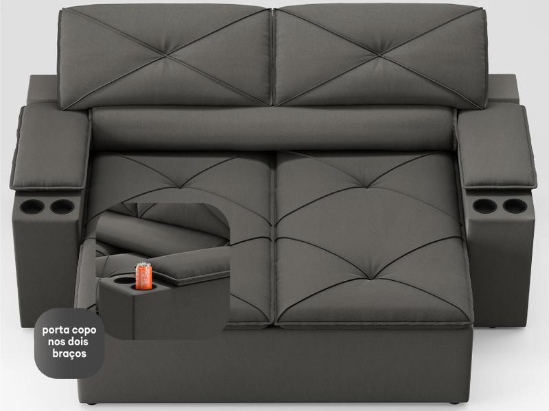 Imagem de Sofá com Porta Copos Retrátil e Reclinável Pop 1,54m Velosuede Cinza - NETSOFAS