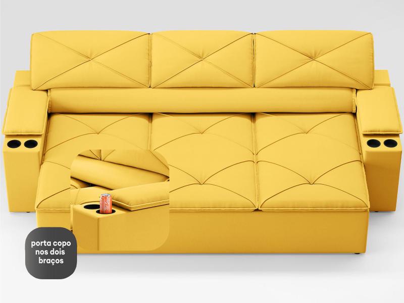 Imagem de Sofá com Porta Copos Retrátil e Reclinável Pop 2,05m Velosuede Canario - NETSOFAS