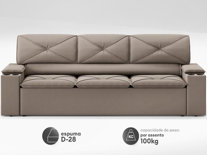 Imagem de Sofá com Porta Copos Retrátil e Reclinável Pop 2,05m Velosuede Capuccino - NETSOFAS