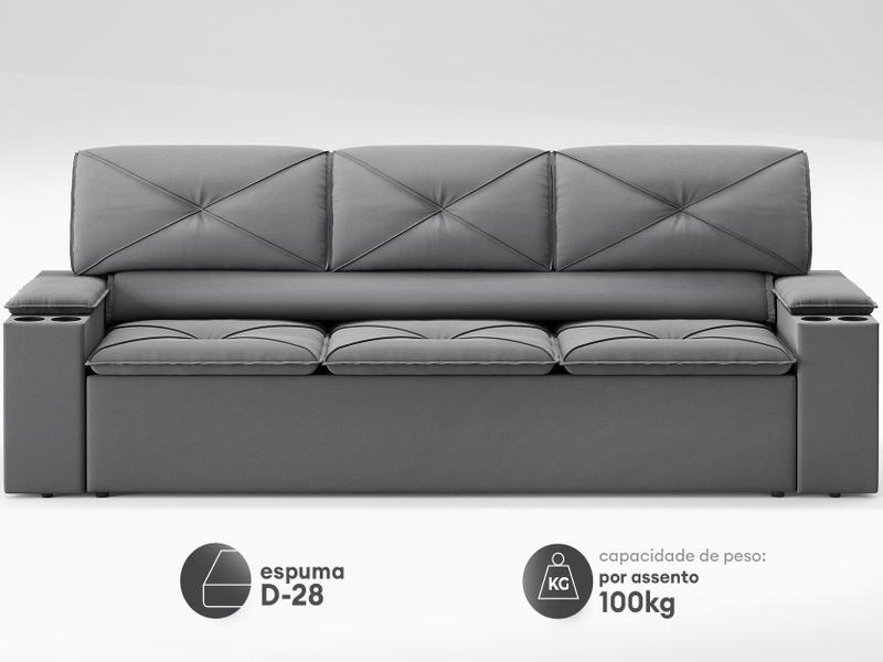 Imagem de Sofá com Porta Copos Retrátil e Reclinável Pop 2,05m Velosuede Grafite - NETSOFAS