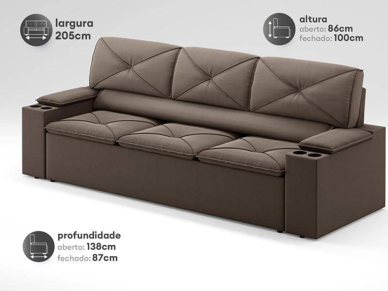 Imagem de Sofá com Porta Copos Retrátil e Reclinável Pop 2,05m Velosuede Marrom - NETSOFAS