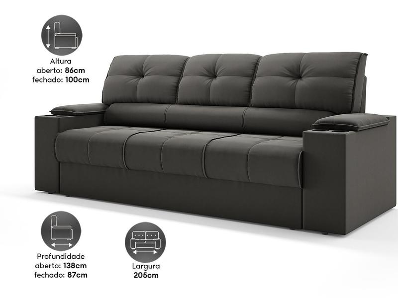 Imagem de Sofá com Porta Copos Retrátil e Reclinável Tom 2,05m Velosuede - NETSOFAS