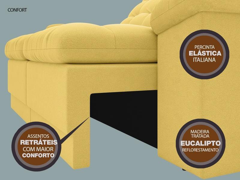 Imagem de Sofá Confort  1,80m Assento Retrátil e Reclinável Velosuede Canário - NETSOFAS