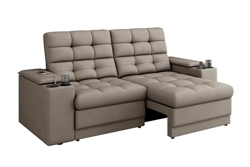 Imagem de Sofá Confort Premium 1,70m Assento Retrátil/Reclinável porta copos e USB Suede Capuccino - XFlex Sofas