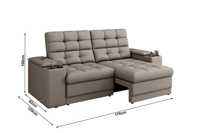 Imagem de Sofá Confort Premium 1,70m Assento Retrátil/Reclinável porta copos e USB Suede Capuccino - XFlex Sofas