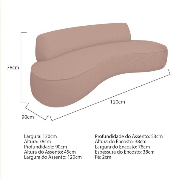 Imagem de Sofá Curvo 120cm 2 Lugares e 1 Poltrona Orgânico Escritório Recepção Sala Amsterdã Linho Rose - Amarena Móveis