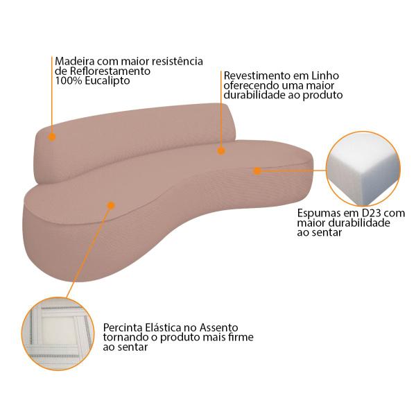 Imagem de Sofá Curvo 130cm 2 Lugares e 1 Poltrona Orgânico Escritório Recepção Sala Amsterdã Linho - ADJ Decor