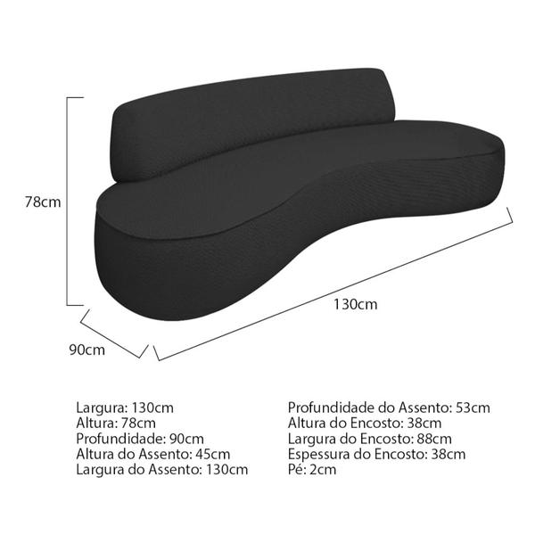 Imagem de Sofá Curvo 130cm 2 Lugares e 2 Poltronas Orgânico Escritório Recepção Sala Amsterdã Linho Preto - Amarena Móveis