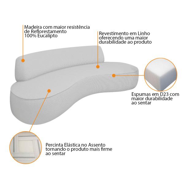 Imagem de Sofá Curvo 130cm 2L e 1 Poltrona Orgânico Escritório Recepção Sala Amsterdã Linho - Amarena Móveis