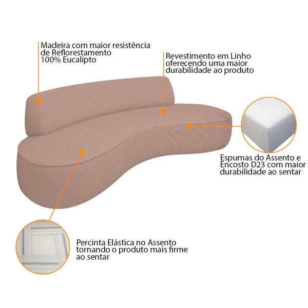 Imagem de Sofá Curvo 140cm 2 L e 2 Poltrona Orgânico Escritório Recepção Sala Amsterdã Linho