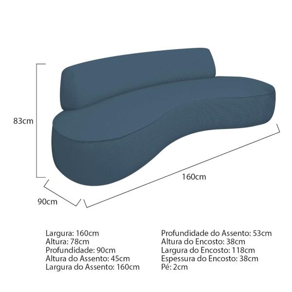 Imagem de Sofá Curvo 160cm 2 Lugares e 1 Poltrona Amsterdã Linho Azul Royal - Amarena Moveis