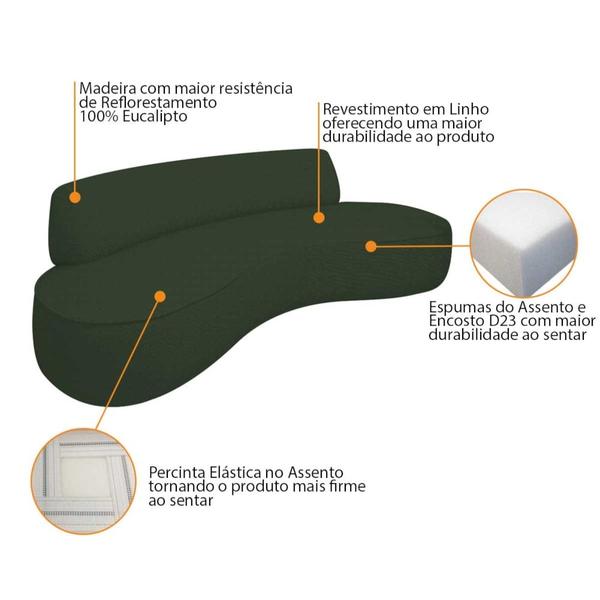 Imagem de Sofá Curvo 180cm 2 Lugares e 2 Poltrona Amsterdã Linho Verde - Amarena Móveis