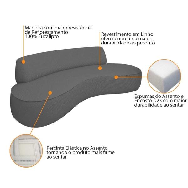 Imagem de Sofá Curvo 180cm 3 Lugares e 1 Poltrona Amsterdã Linho Cinza Escuro - Amarena Móveis