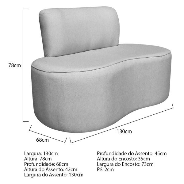 Imagem de Sofá Curvo 2 Lugares Orgânico Escritório Recepção Sala Amsterdã 130cm Linho - Doce Sonho Móveis