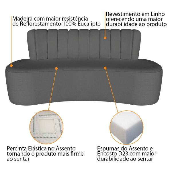 Imagem de Sofá Curvo 2 Lugares Organico Sala Recepção Escritório Valência 120cm Linho - Doce Sonho Móveis