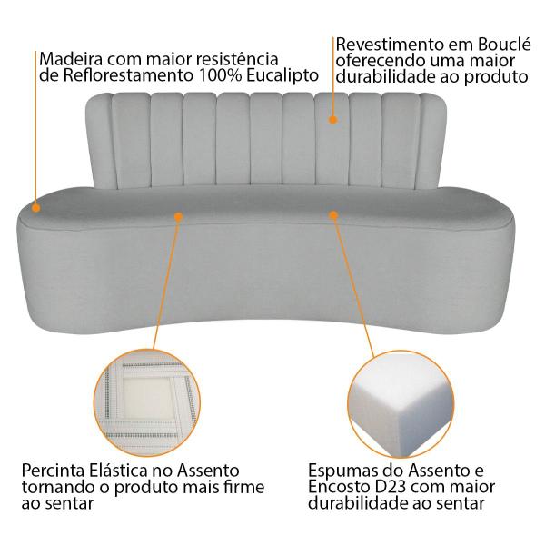 Imagem de Sofá Curvo 2 Lugares Organico Sala Recepção Escritório Valência 130cm Bouclé