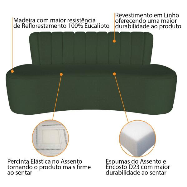 Imagem de Sofá Curvo 2 Lugares Organico Sala Recepção Escritório Valência 140cm Linho