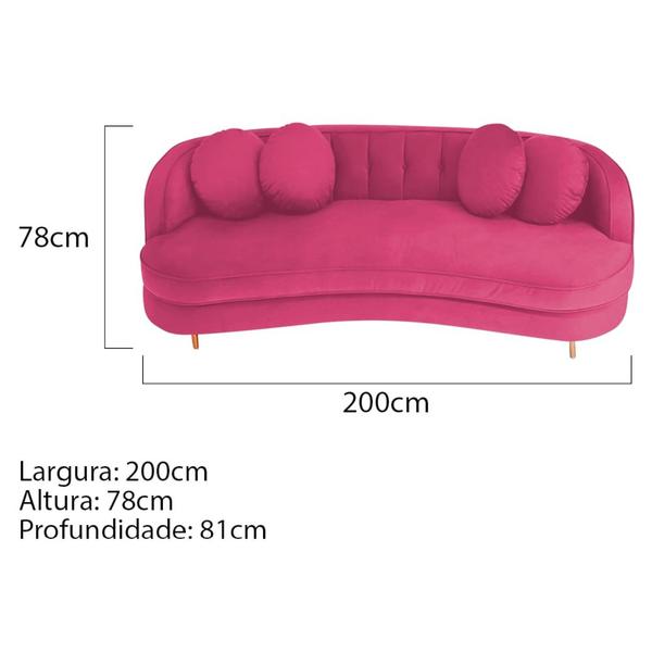 Imagem de Sofá Curvo 3 Lugares Orgânico Sala Recepção Escritório Decorativo Luxo Panamá 185cm Suede Pink