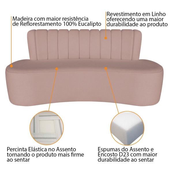 Imagem de Sofá Curvo 3 Lugares Organico Sala Recepção Escritório Valência 200cm Linho - Doce Sonho Móveis