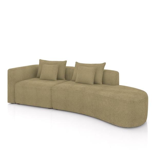 Imagem de Sofá Curvo Decorativo Kimiko 317Cm 5 Lugares Sala de Estar com Chaise Bouclê Bege G52 - Gran Belo