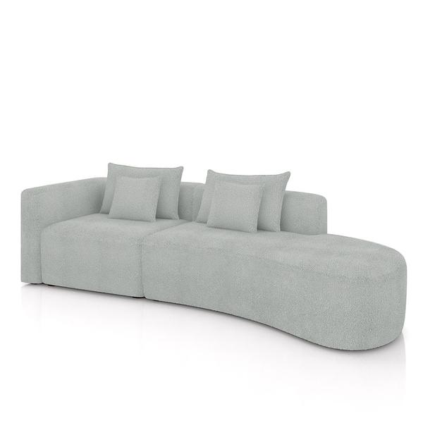 Imagem de Sofá Curvo Decorativo Kimiko 317Cm 5 Lugares Sala de Estar com Chaise Bouclê Cinza G52 - Gran Belo