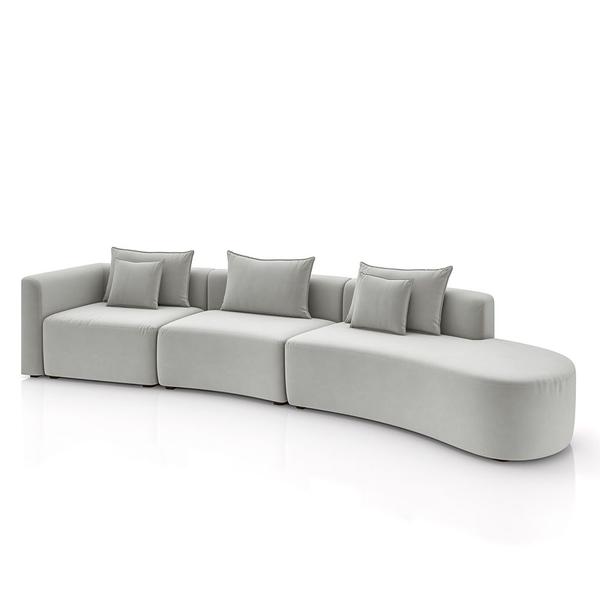 Imagem de Sofá Curvo Decorativo Kimiko 437Cm 6 Lugares Sala de Estar com Chaise Veludo Cinza G52 - Gran Belo