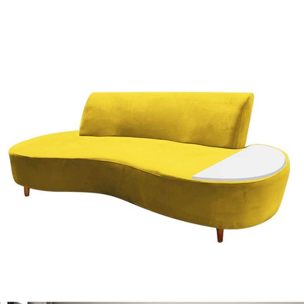 Imagem de Sofá Curvo Living Premium 3 Lugares material sintético Amarelo Com Apoio Lateral MDF Branco - Ahazzo Móveis