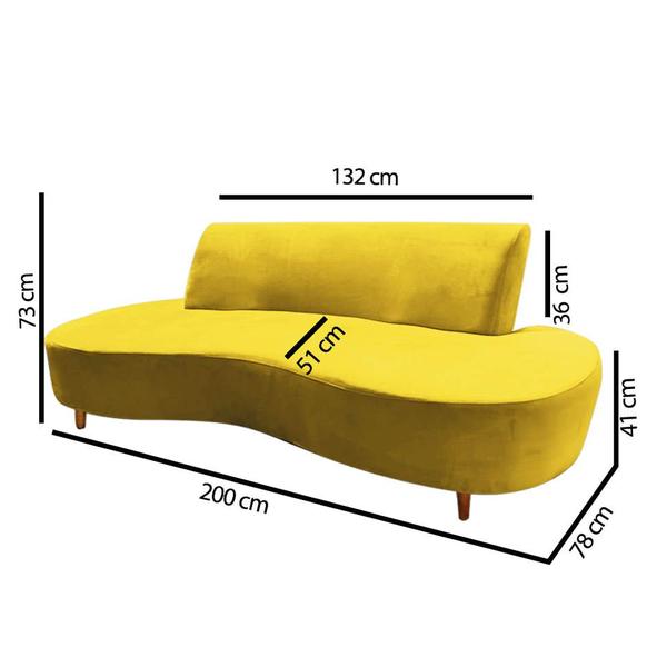 Imagem de Sofá Curvo Living Premium 3 Lugares material sintético Amarelo Com Apoio Lateral MDF Castanho - Ahazzo Móveis