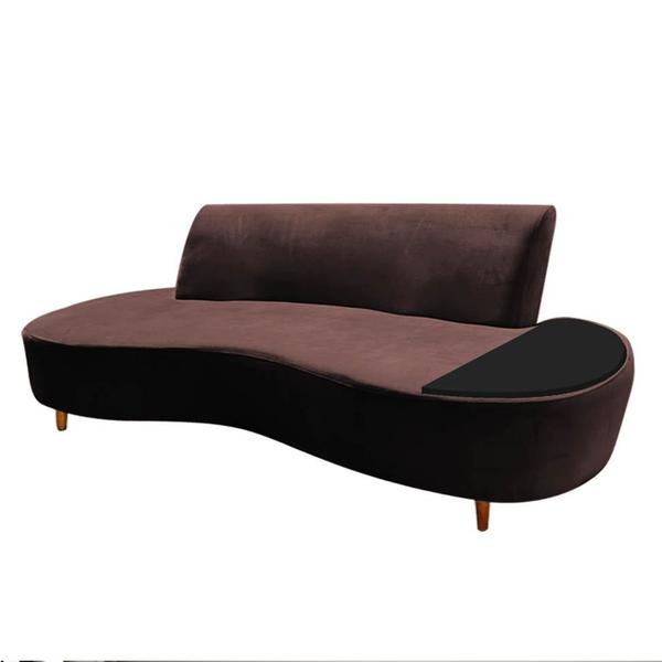 Imagem de Sofá Curvo Living Premium 3 Lugares material sintético Marrom Com Apoio Lateral MDF Preto - Ahazzo Móveis