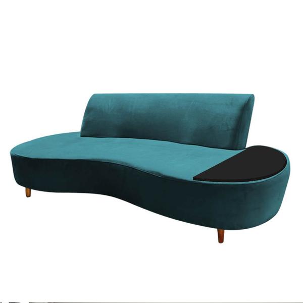 Imagem de Sofá Curvo Living Premium 3 Lugares Suede Azul Turquesa Com Apoio Lateral MDF Preto - Ahazzo Móveis