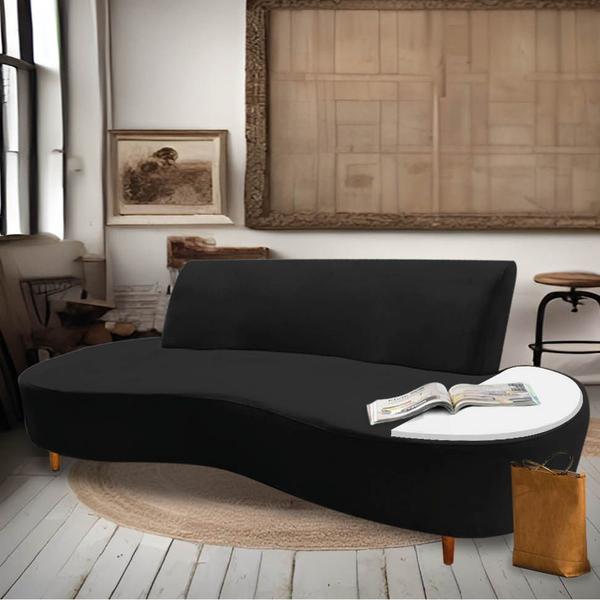 Imagem de Sofá Curvo Living Premium 3 Lugares Suede Preto Com Apoio Lateral MDF Branco - Ahazzo Móveis