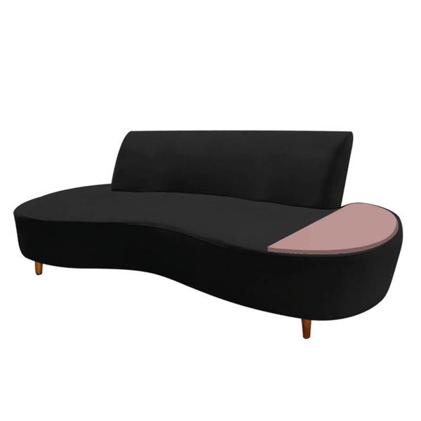 Imagem de Sofá Curvo Living Premium 3 Lugares Suede Preto Com Apoio Lateral MDF Rosa - Ahazzo Móveis