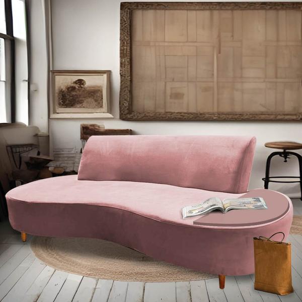 Imagem de Sofá Curvo Living Premium 3 Lugares Suede Rose Gold Com Apoio Lateral MDF Rosa - Ahazzo Móveis