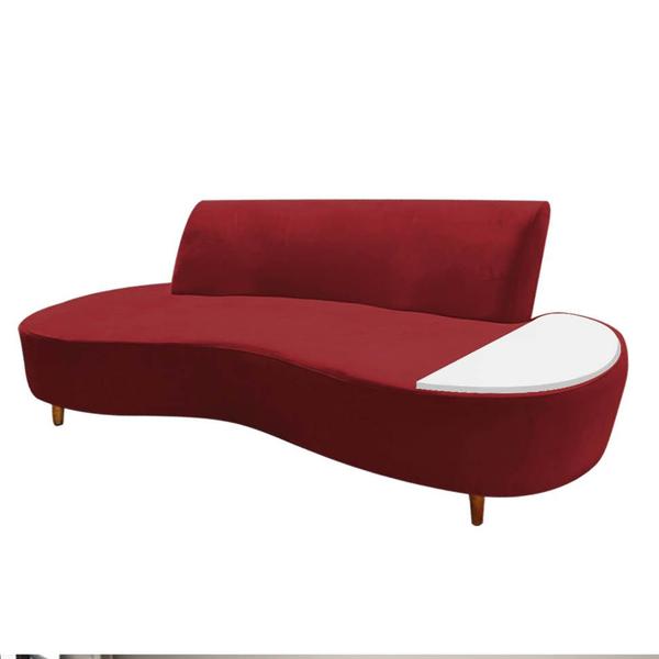 Imagem de Sofá Curvo Living Premium 3 Lugares Suede Vermelho Com Apoio Lateral MDF Branco - Ahazzo Móveis