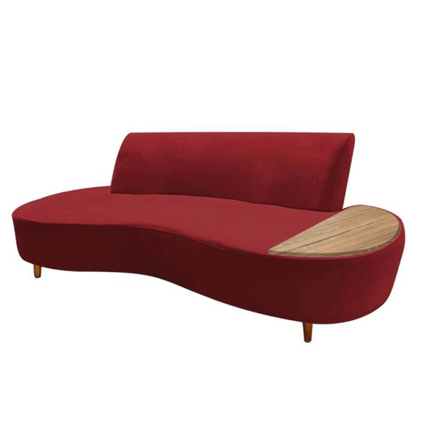 Imagem de Sofá Curvo Living Premium 3 Lugares Suede Vermelho Com Apoio Lateral MDF Imbuia - Ahazzo Móveis