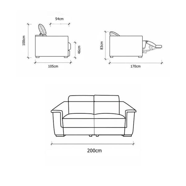 Imagem de Sofá Damon Reclinável 2 Lugares Couro Bege 200cm - 69614