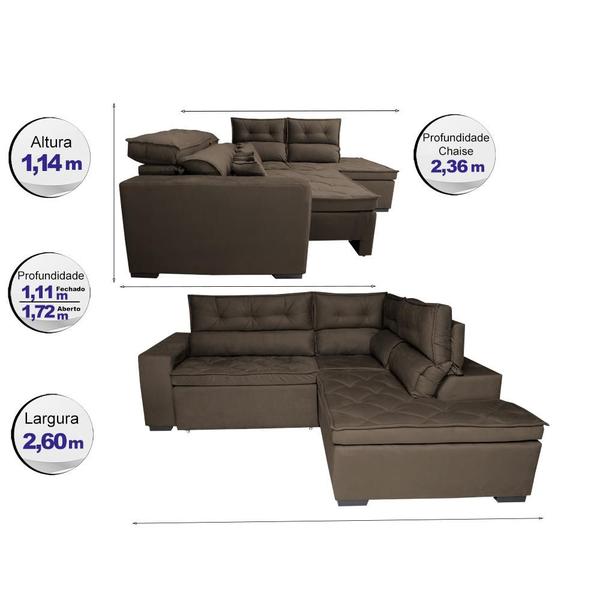 Imagem de Sofá de Canto 2,60x2,36m Retrátil e Reclinável com Molas Cama inBox Platinum Direito Suede Café