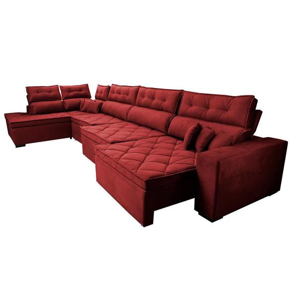 Imagem de Sofá de Canto 4,80x2,36m Retrátil e Reclinável com Molas Cama inBox Platinum Esquerdo Suede Vermelho