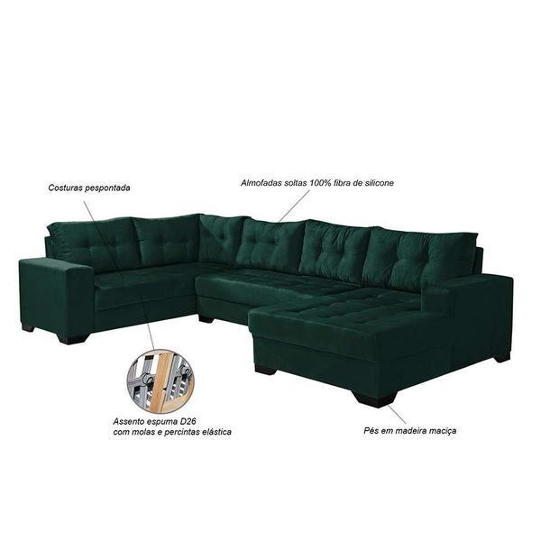 Imagem de Sofá de Canto 6 Lugares Bia com Chaise Direito Suede Verde