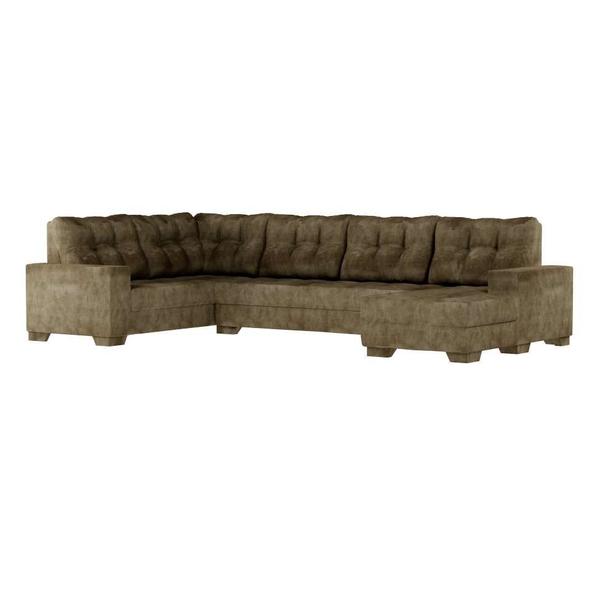 Imagem de Sofá de Canto 6 Lugares com Chaise Direito Marseille Suede Amassado Marrom