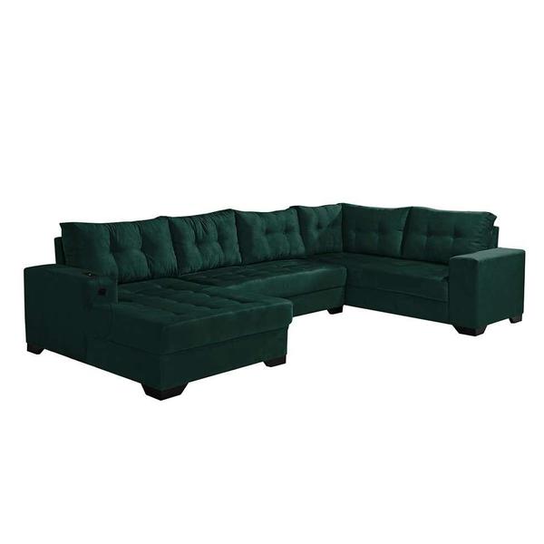 Imagem de Sofá de Canto 6 Lugares Dijon com Chaise Esquerdo e Entrada USB Suede Verde