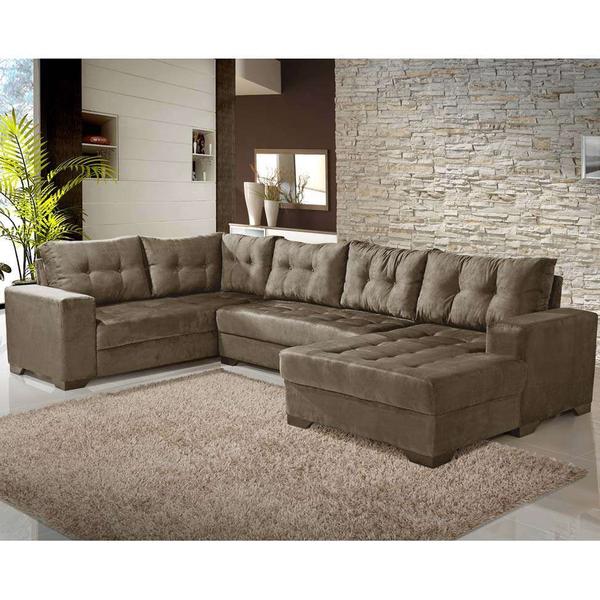 Imagem de Sofá de Canto 6 Lugares Dijon com Chaise Suede Amassado Marrom