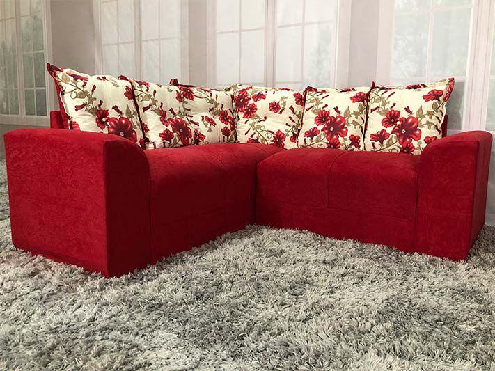 Imagem de Sofá de Canto Belo 5 Lugares Suede Vermelho/Floral 608/25