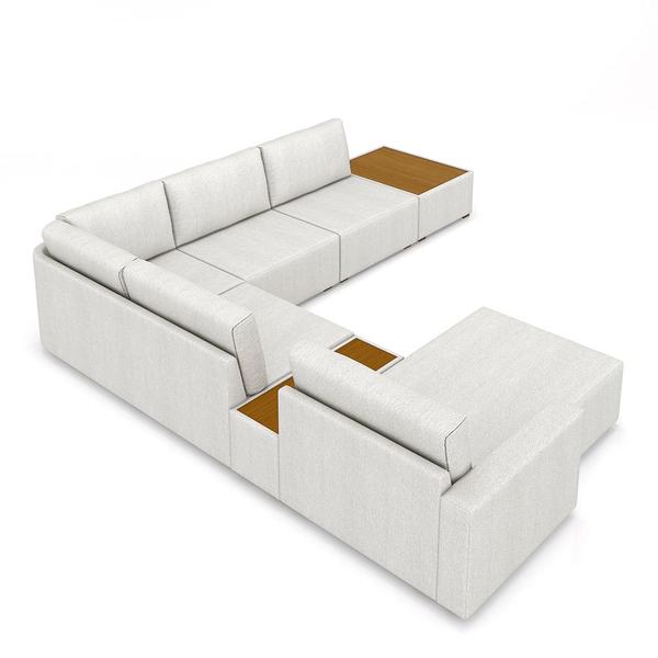 Imagem de Sofá de Canto Decorativo Sala de Estar 603cm Modulado Takashi com Chaise e Puffs Linho Off White G45 - Gran Belo