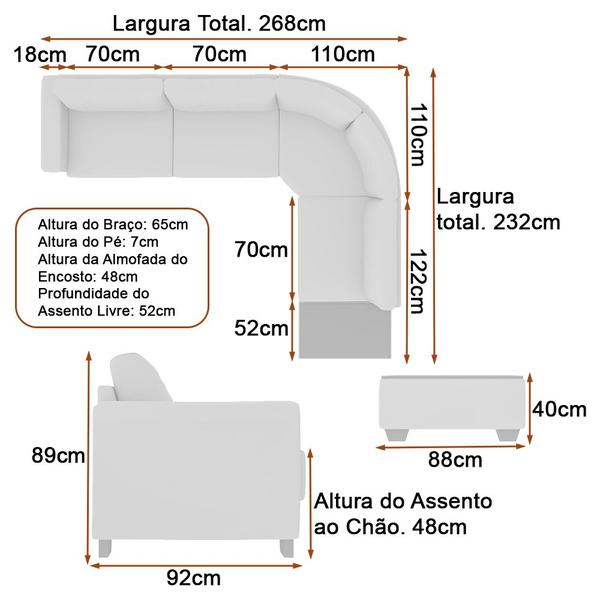 Imagem de Sofá de Canto Modulado 268cm - 232cm 4 Lugares These Linho Bege - Sallar Home