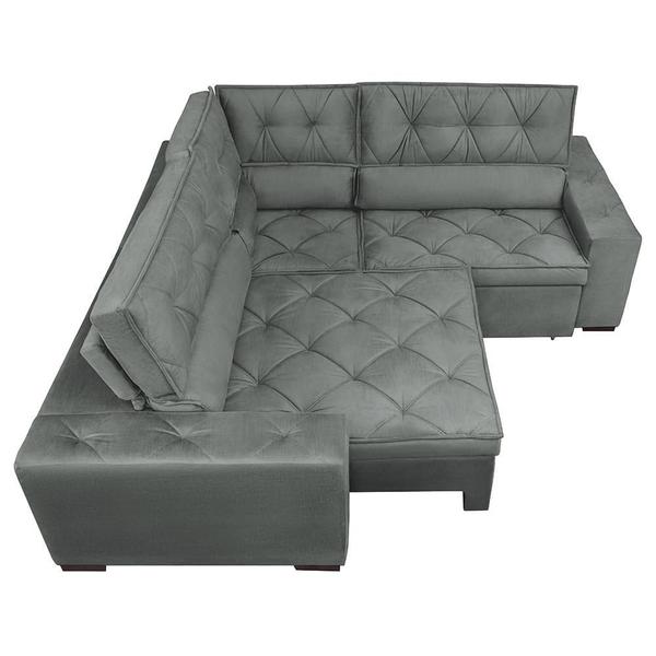 Imagem de Sofa de Canto Retrátil e Reclinável com Molas Cama inBox Austin 2,70m x 2,70m Suede Velusoft Cinza