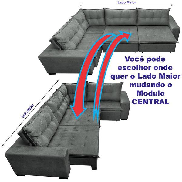 Imagem de Sofa de Canto Retrátil e Reclinável com Molas Cama inBox Oklahoma 3,45X2,41 ou 2,41X3,45 Cinza